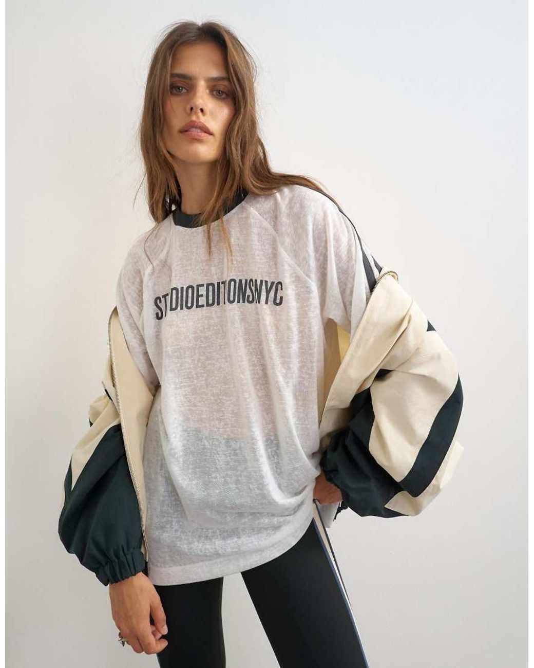 TOPSHOP Natural Sheer Slub Graphic T-shirt