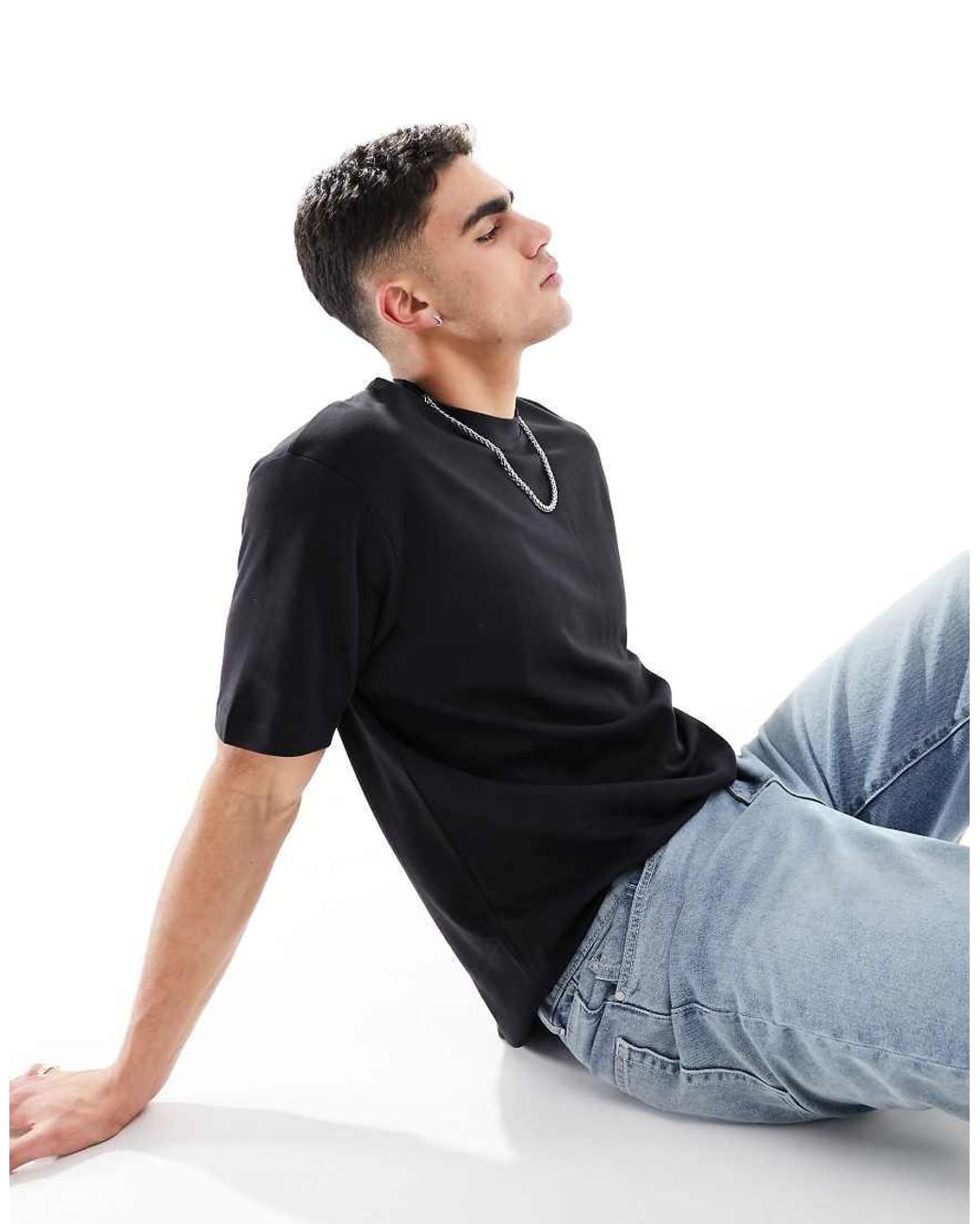 SELECTED Black Oversized Boxy T-shirt for men