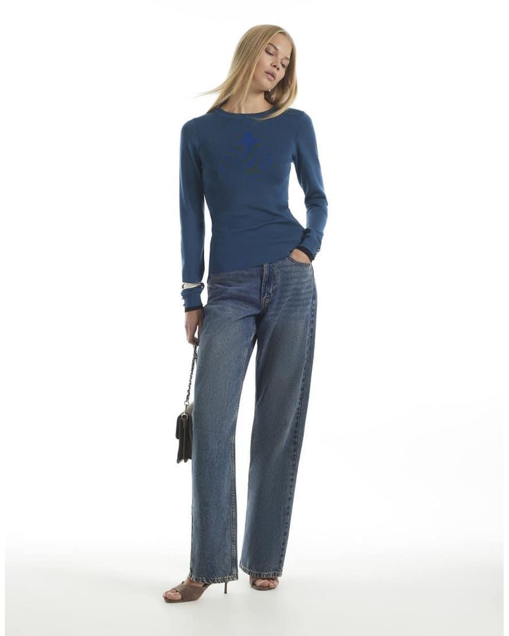 River Island Blue Ribbed Knit Layered Cuff Top