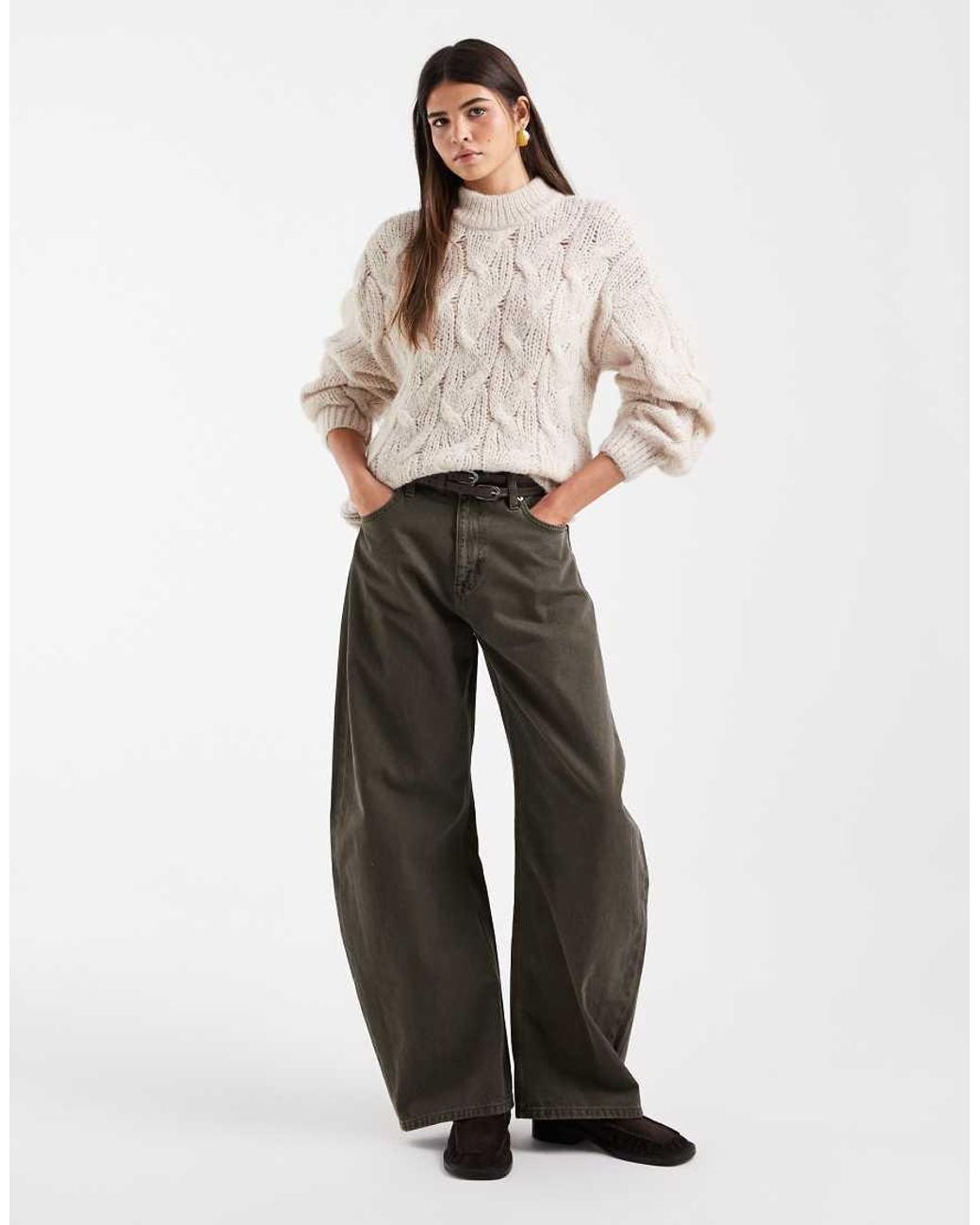Vero Moda Natural Oversized High Neck Fluffy Cable Knit Jumper
