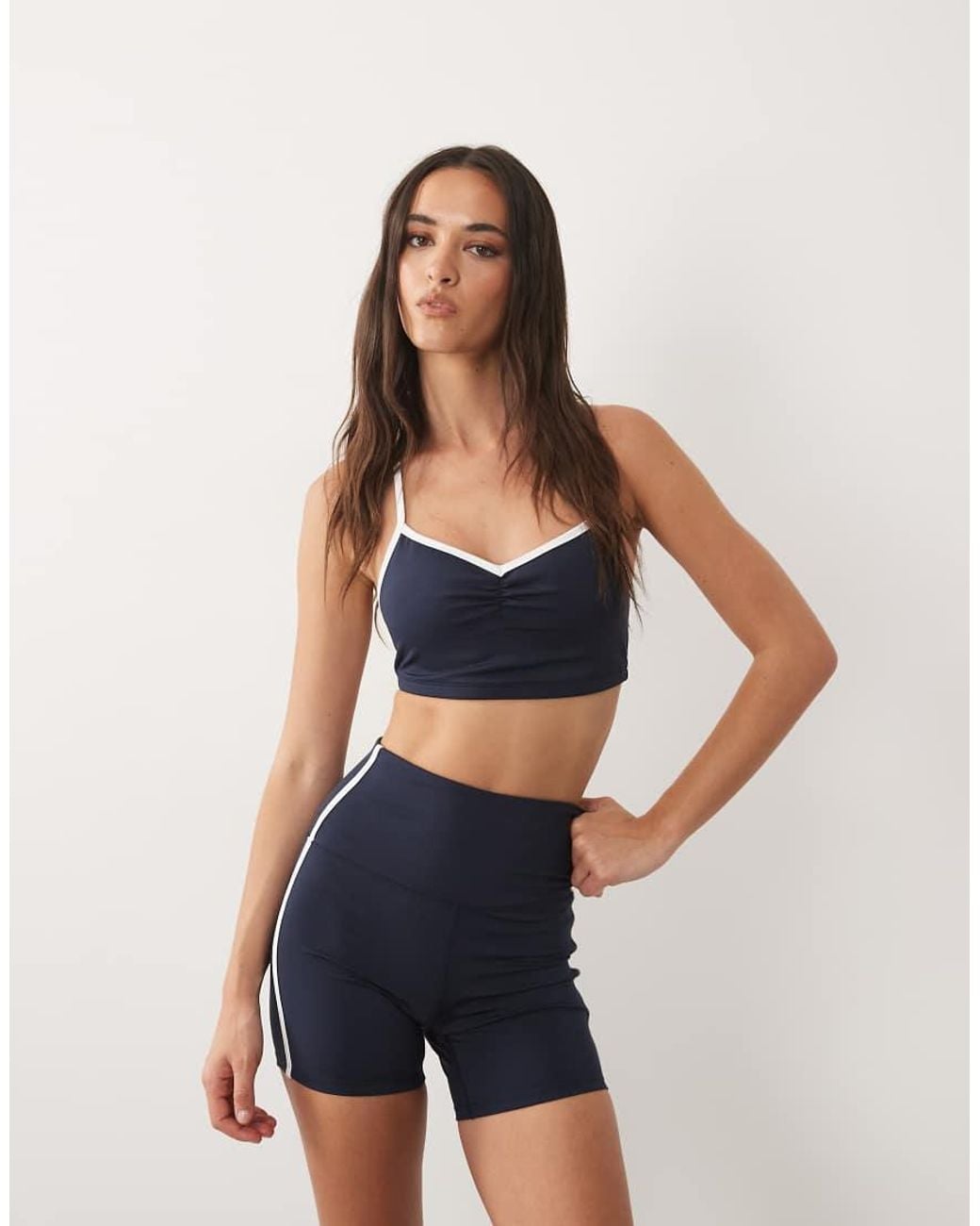 4505 Blue Active Side Stripe High Waist 5" legging Shorts