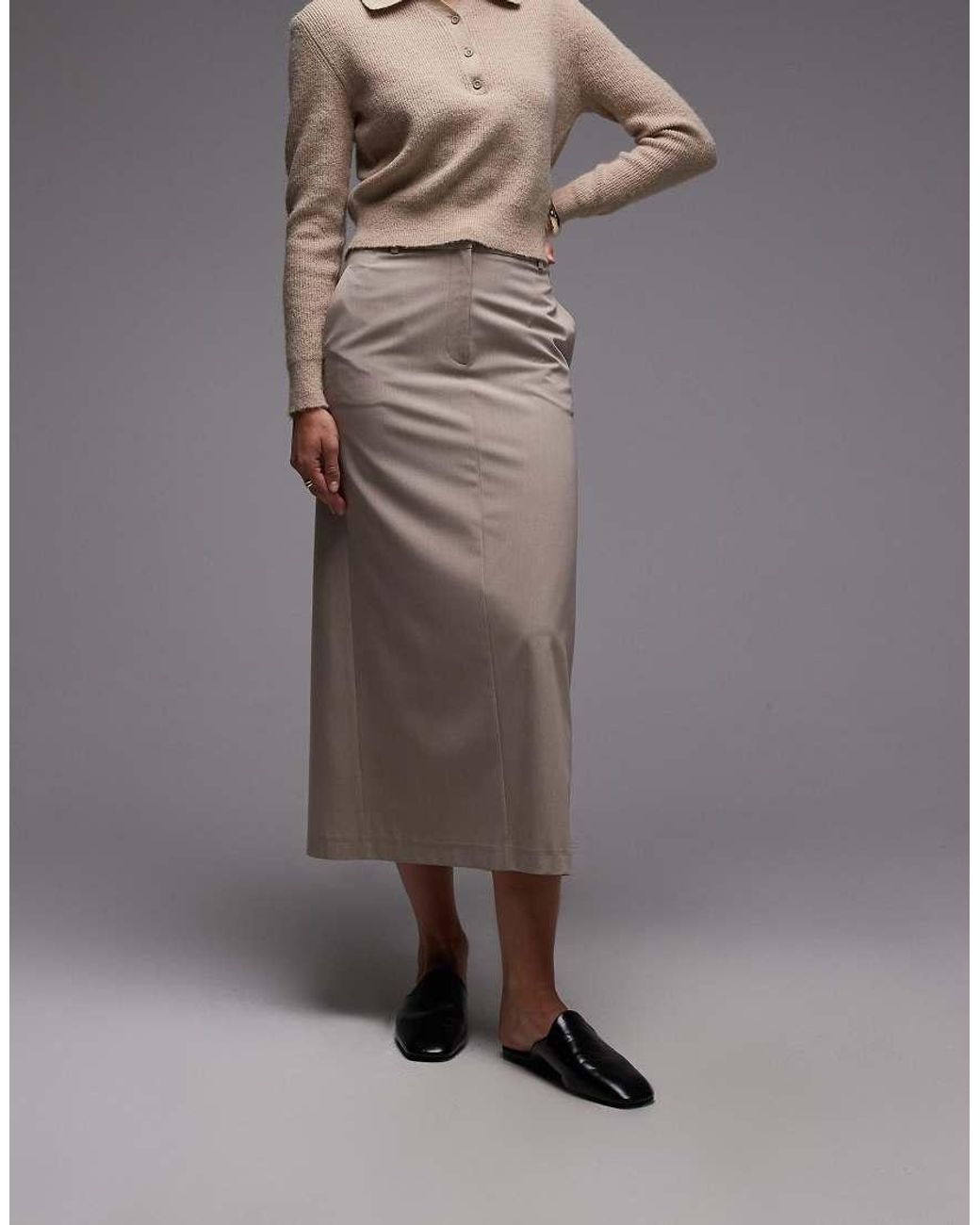 ASOS Gray Tailored Belted Pencil Midi Skirt