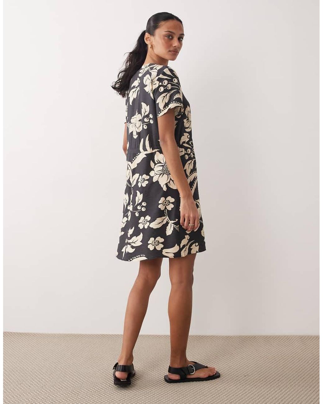 Jdy Natural V Neck Tie Waist Mini Dress