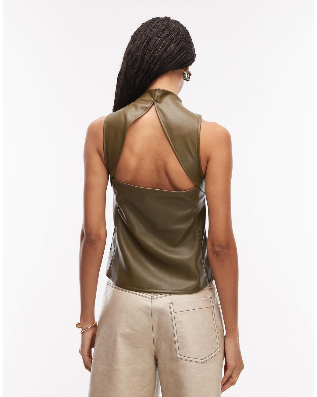 ASOS Green Pu High Neck Top