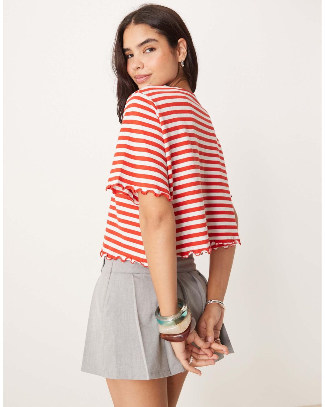 ASOS Red Lettuce Hem Cropped Tee