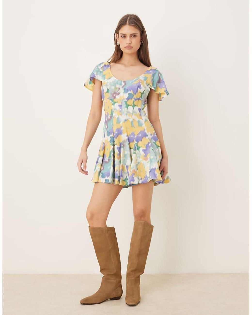 ASOS Mini Tea Dress With Godet Hem in White | Lyst UK