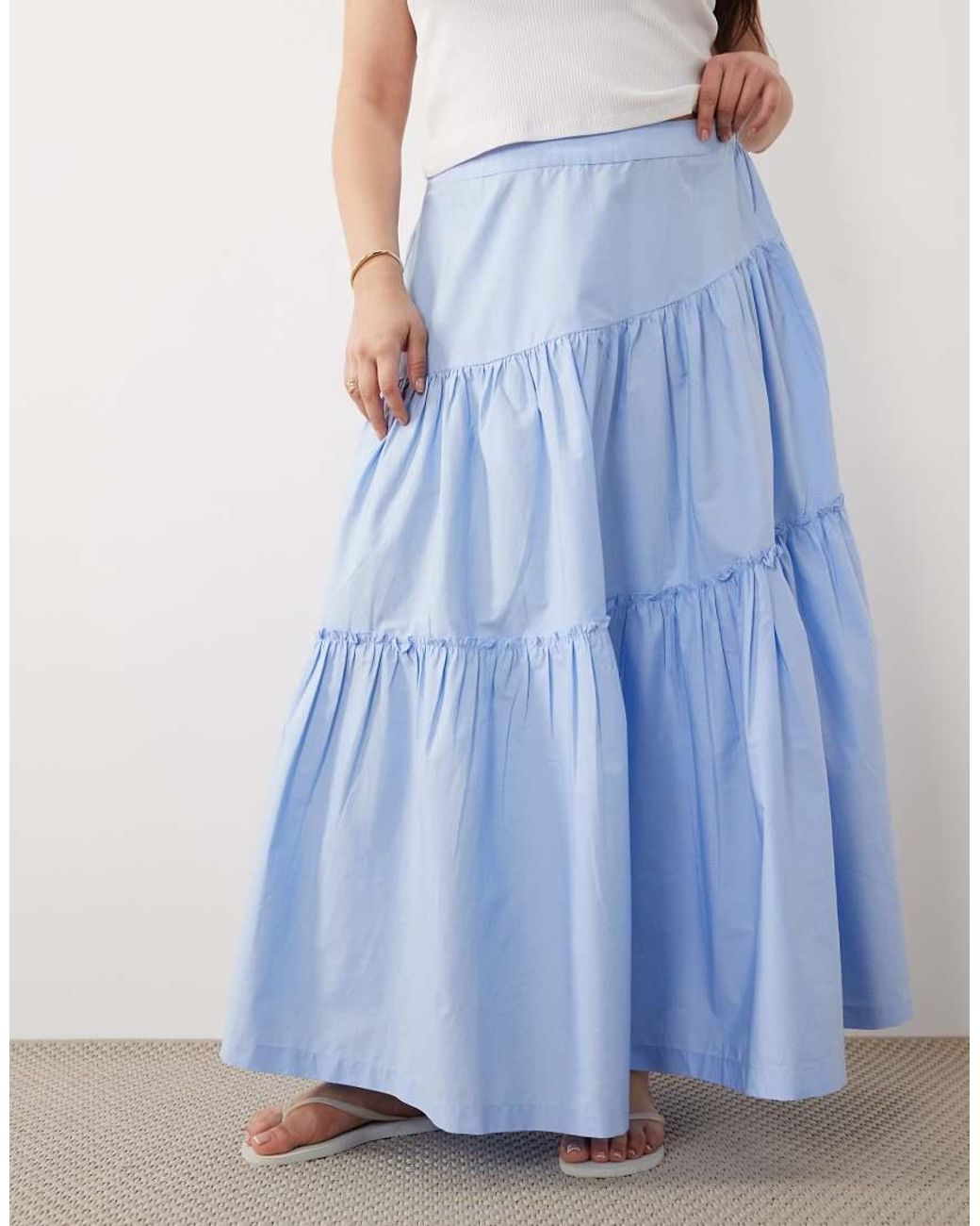 ASOS Blue Asos Design Curve Asymmetric Tiered Boho Maxi Skirt