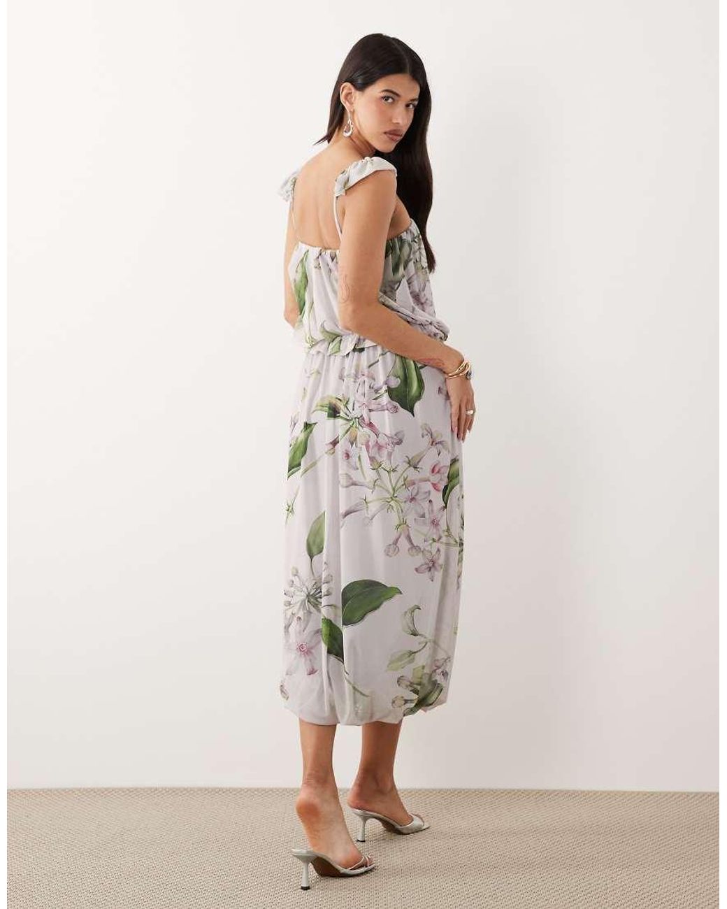 ASOS Purple Mesh Bubble Floral Print Maxi Dress
