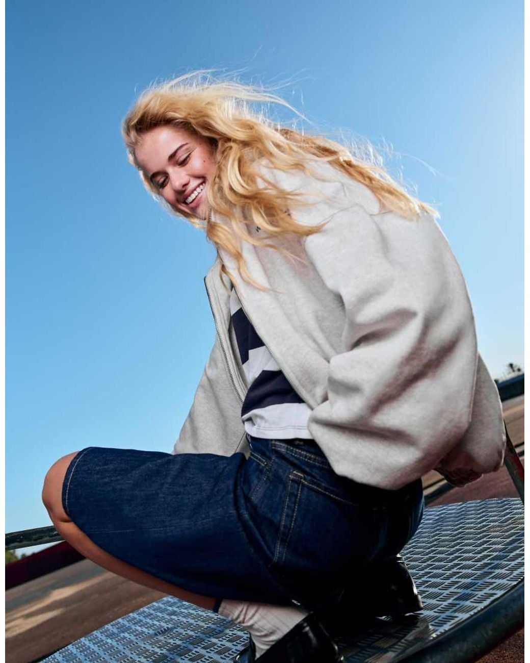 Pull&Bear Blue Zip-Up Hood Sweatshirt