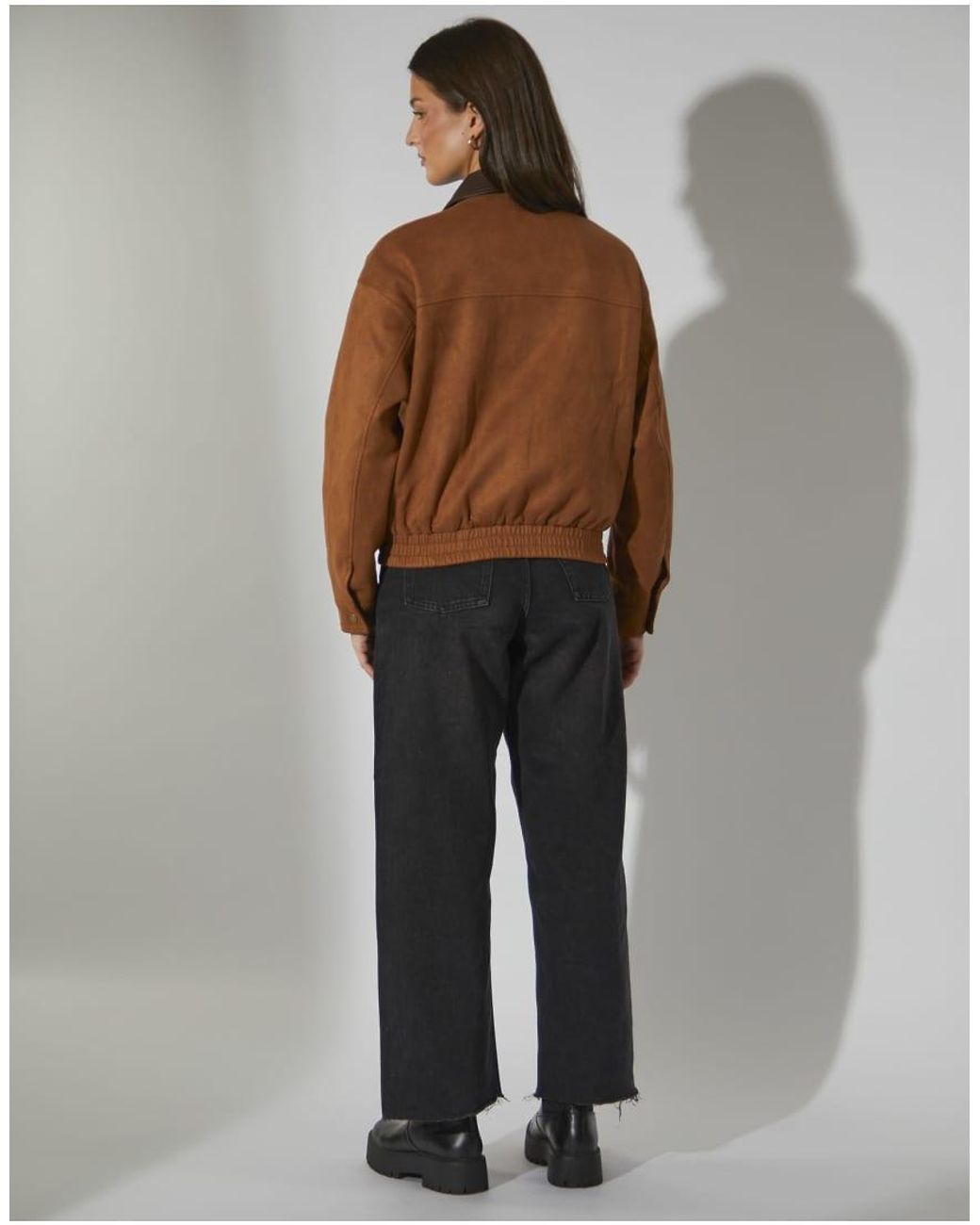 South Beach Brown Faux Suede Bomber Jacket With Pu Trim