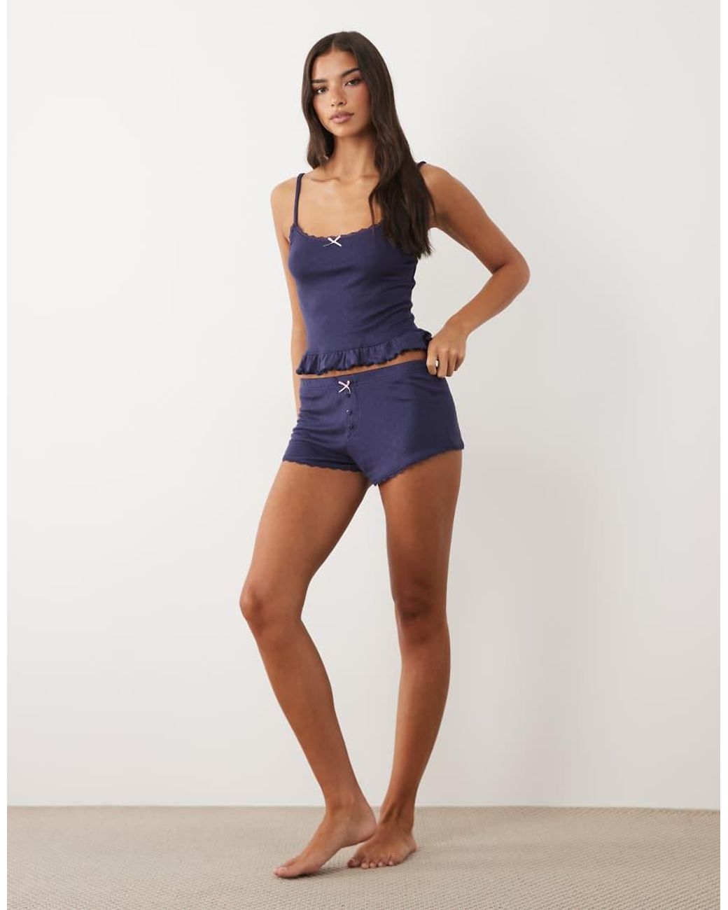 Boux Avenue Blue Pointelle Ruffle Shorts And Cami Set