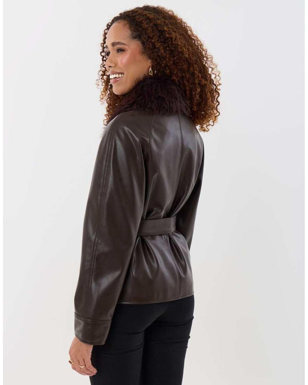 Threadbare Brown Faux Fur Collar Shacket