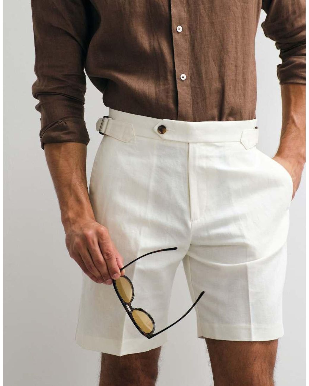 ASOS Natural Tailored Linen Rich Regular Shorts for men