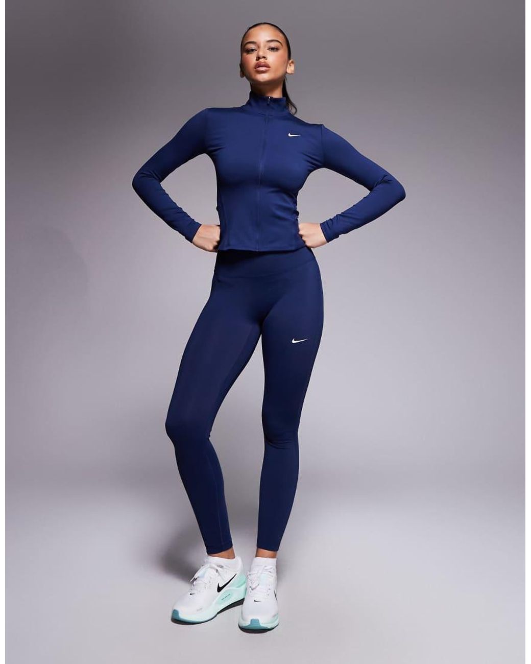 Nike Blue One Dri-fit Full Zip Fitted Long Sleeve Top