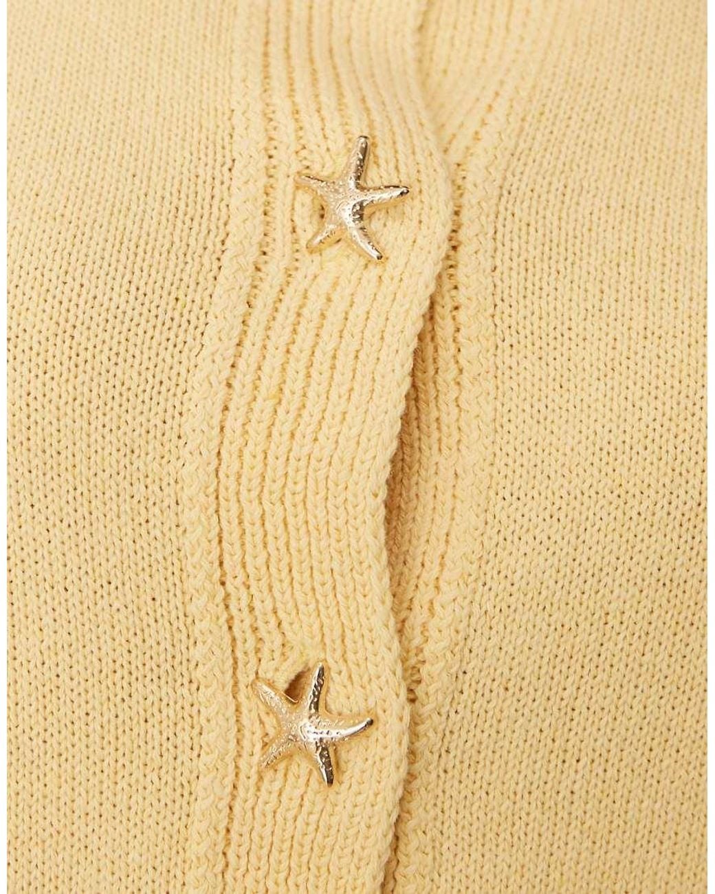 ASOS Natural Knitted Half Sleeve Cardigan With Shell Buttons