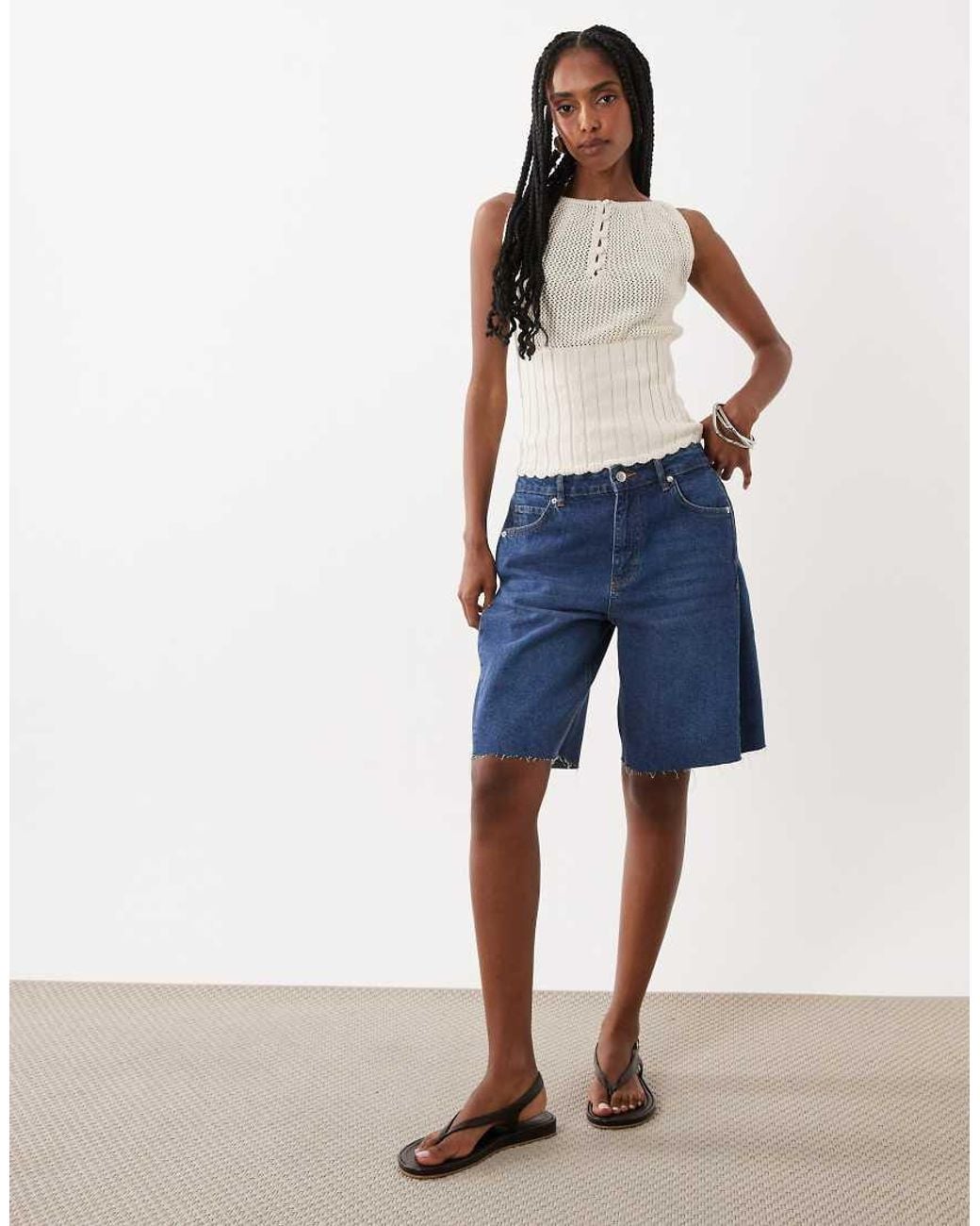 ASOS Natural Bandeau Knitted Floral Top