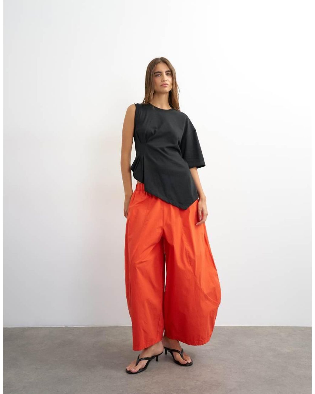 TOPSHOP White One Shoulder Pleat Detail T-Shirt