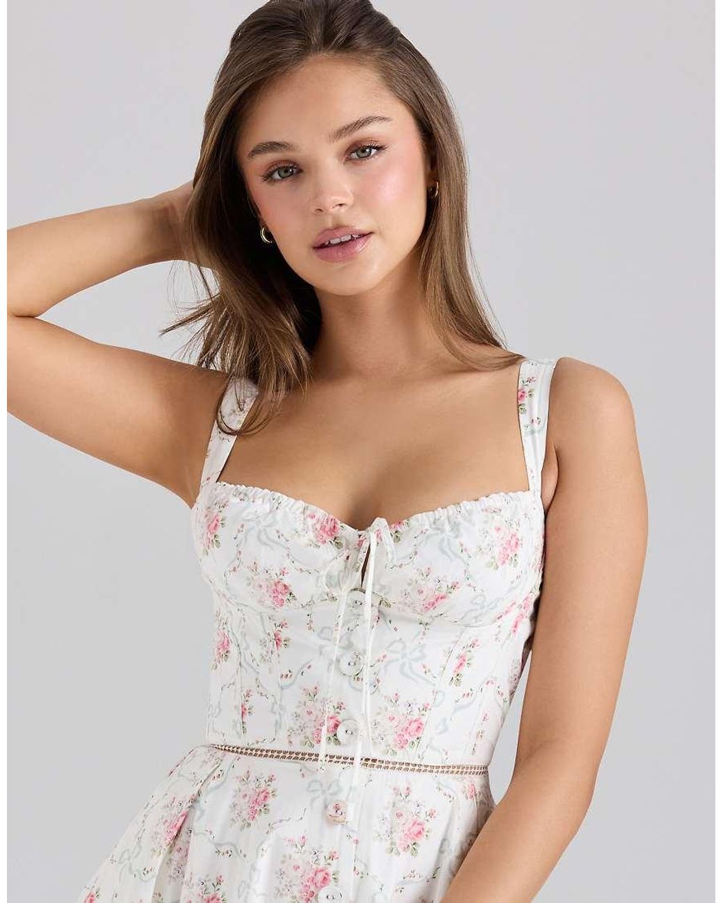 House Of Cb White Chiarina Cotton Button Front Midi Dress