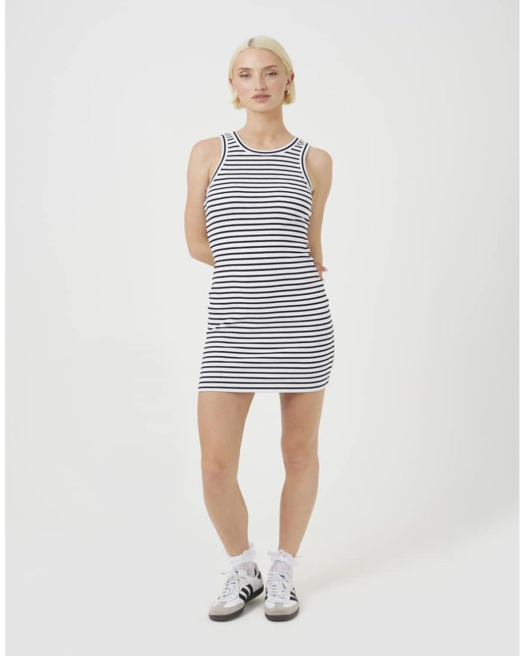 Brave Soul Blue Striped Ribbed Sleeveless Mini Dress