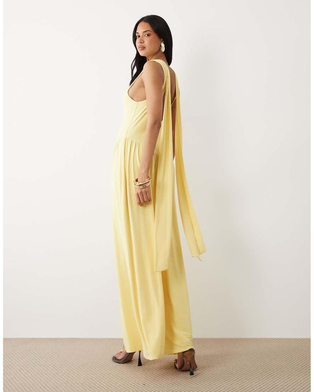 ASOS Natural Slinky Maxi Dress With Scarf Detail