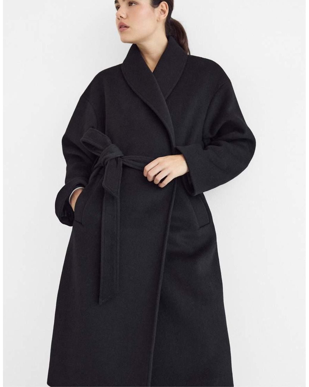 Stradivarius Blue Long Felt Belt Coat