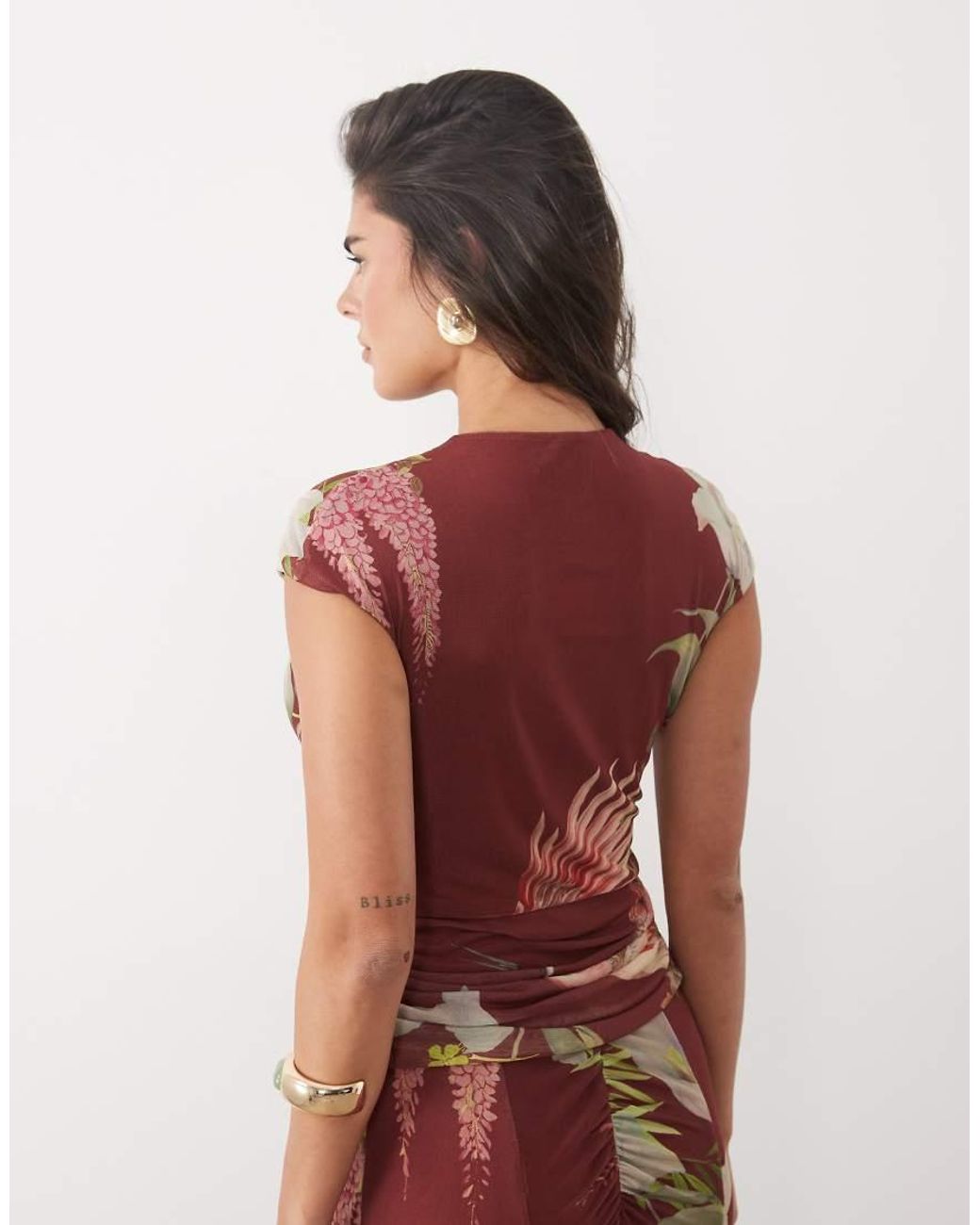 ASOS Brown Key Hole Draped Blouson Top