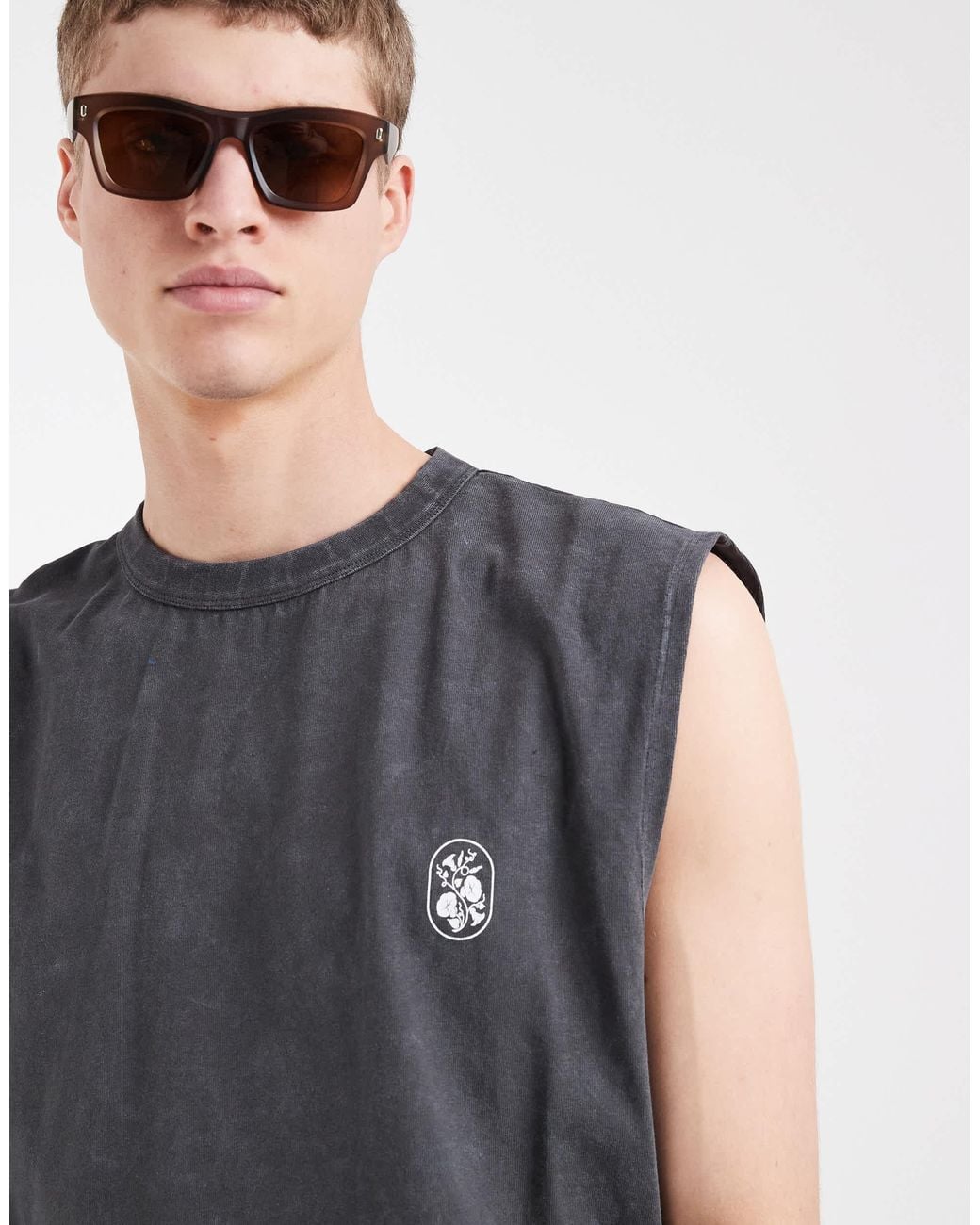 ASOS Gray Oversized Tank With Floral Graphic for men