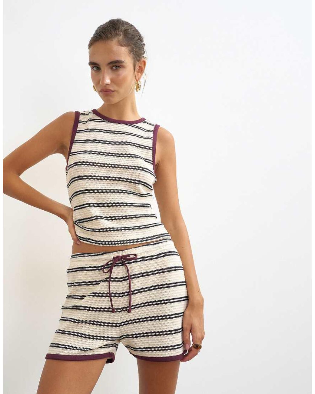 TOPSHOP White Striped Co-ord Short