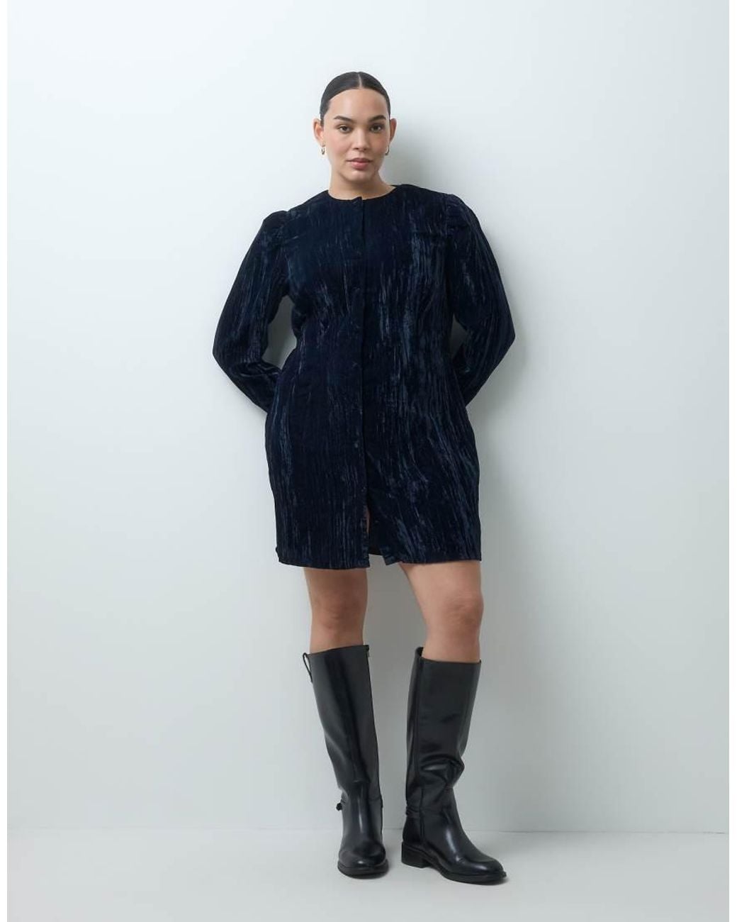 ASOS Blue Asos Design Curve Crew Neck Button Through Mini Dress
