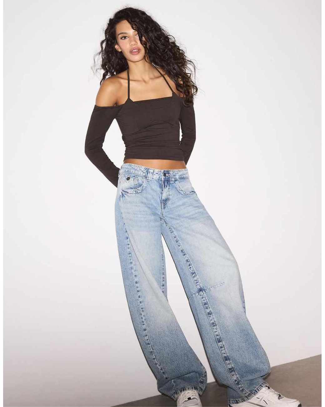 Stradivarius Black Long Sleeve Halter Neck T-Shirt