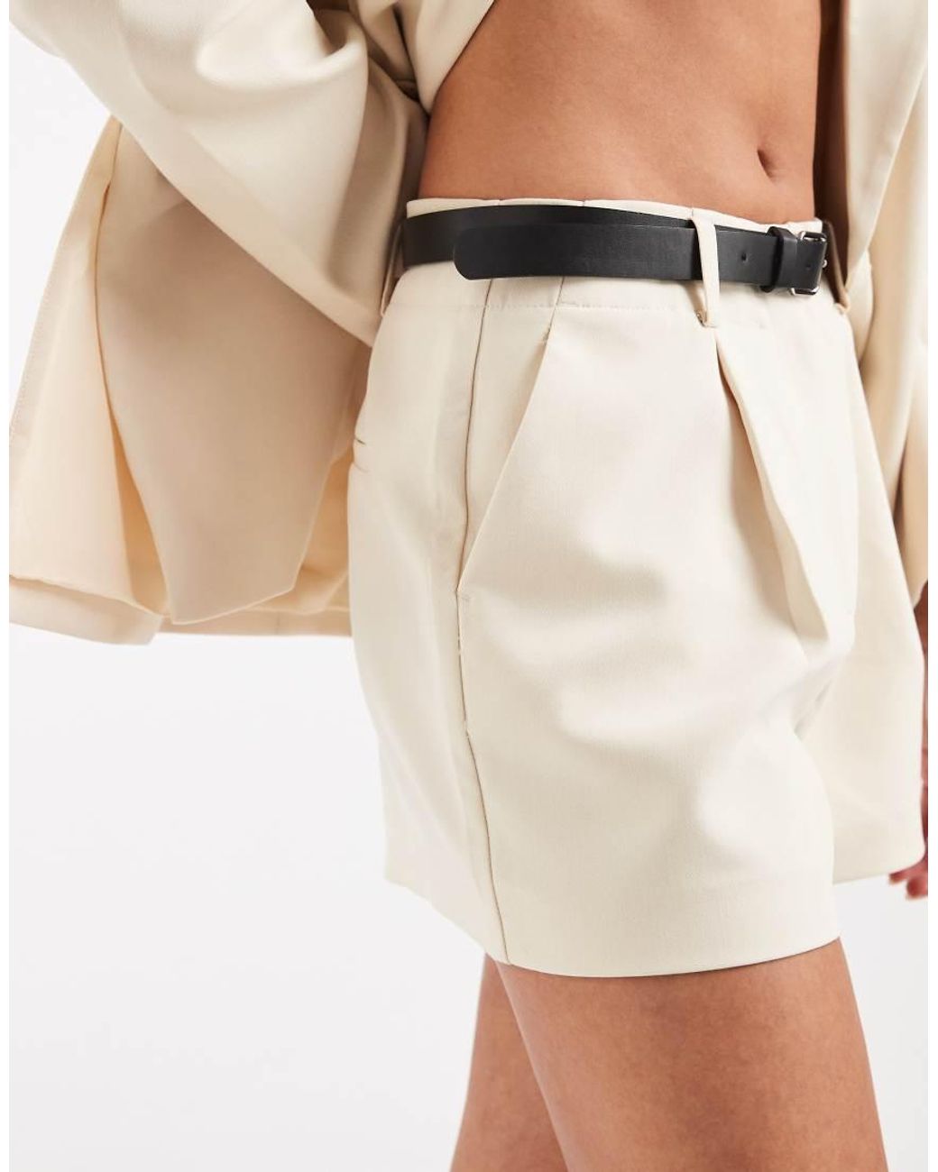 Vero Moda Natural Vera Moda High Waist Pintuck Tailored Shorts With Belt