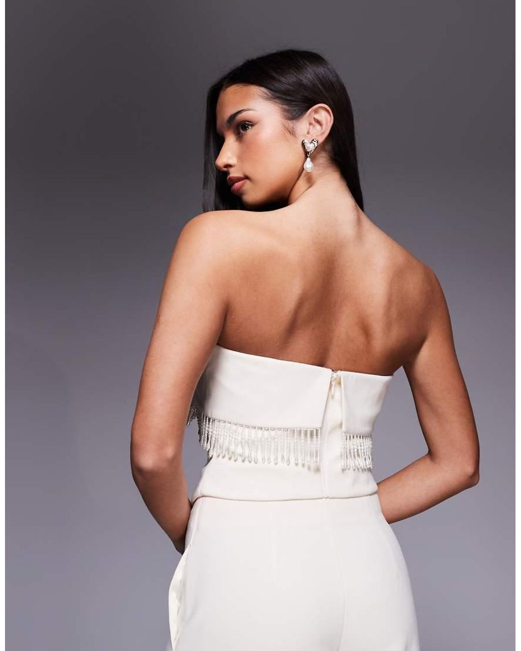 ASOS Gray Pearl Trim Sculpted Linen Corset Top