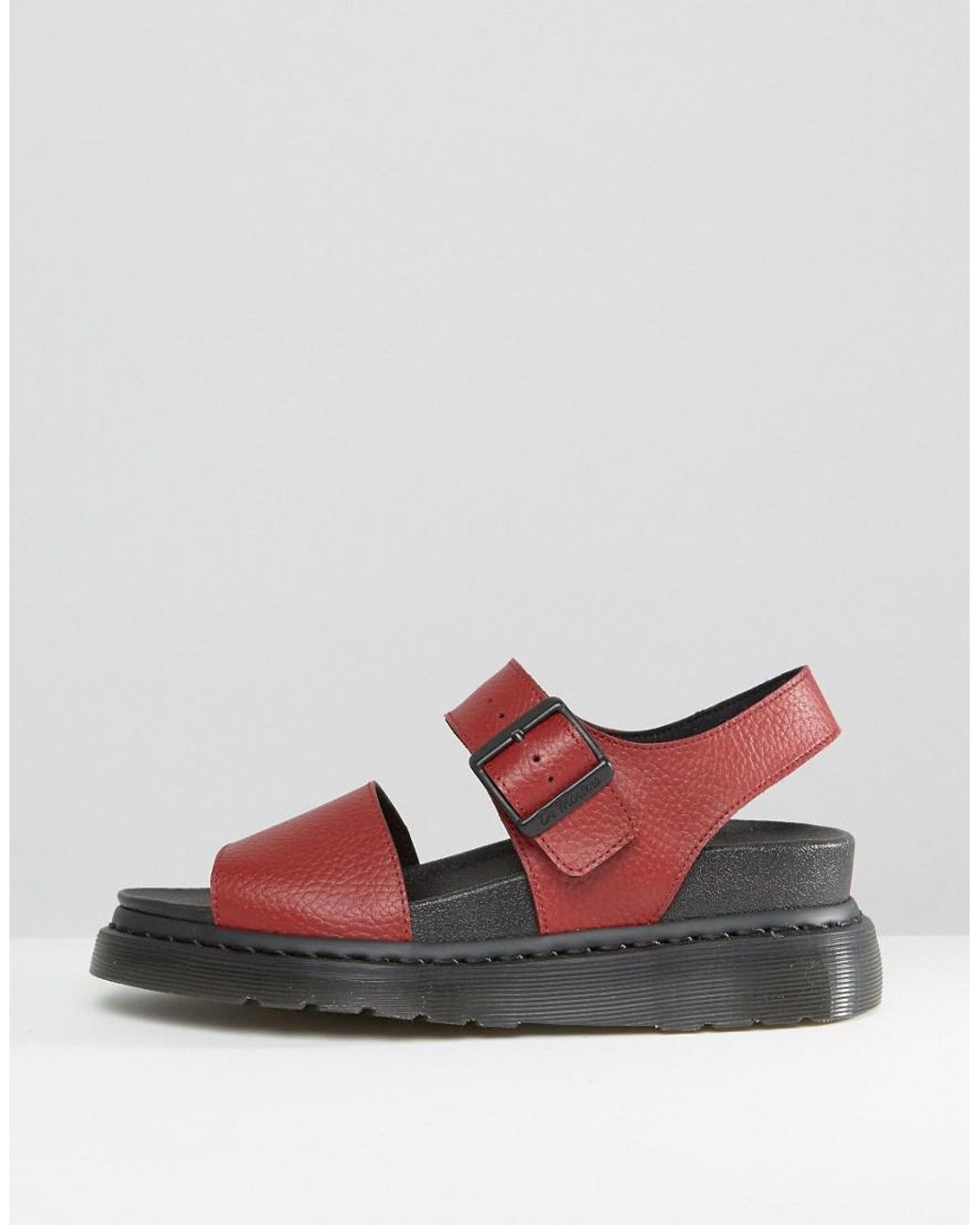 Dr. Martens Romi Red Leather Strap Flat Sandals | Lyst