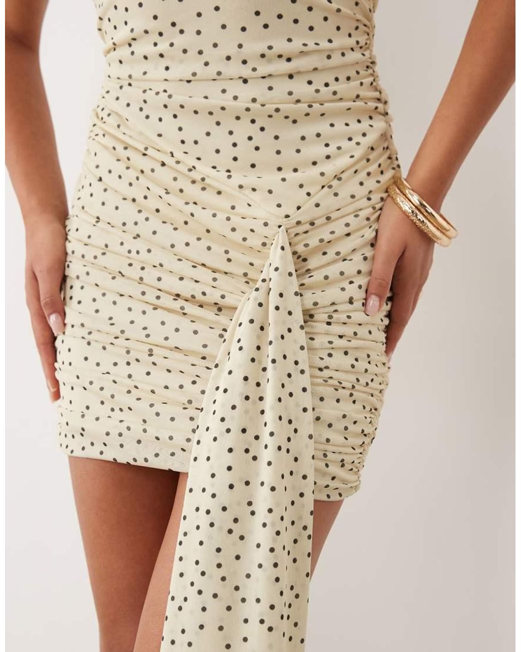 ASOS Natural Mesh High Neck Draped Mini Dress
