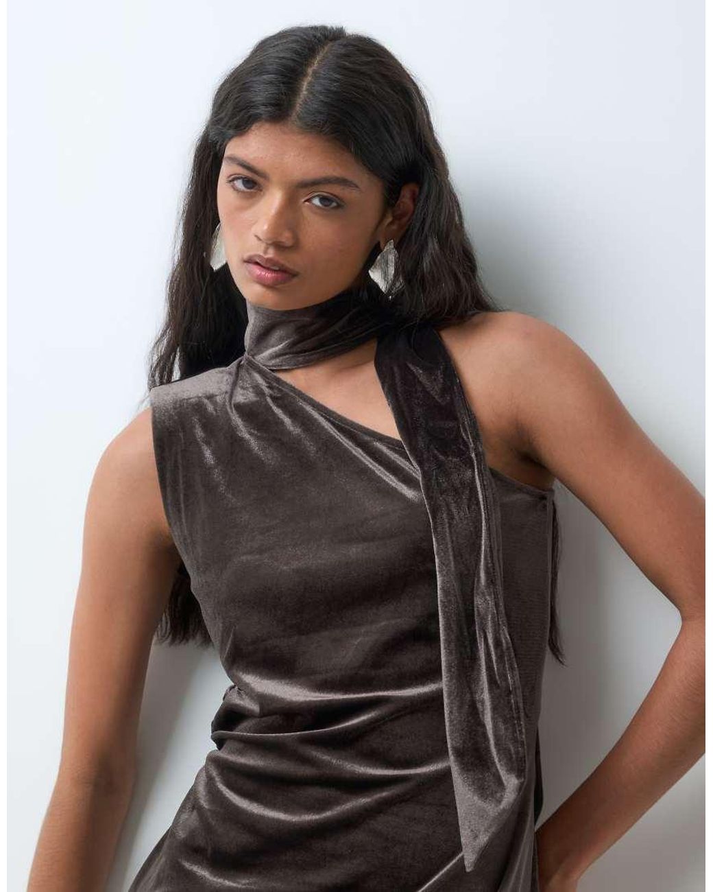 Vero Moda Multicolor One Shoulder Scarf Detail Velvet Mini Dress