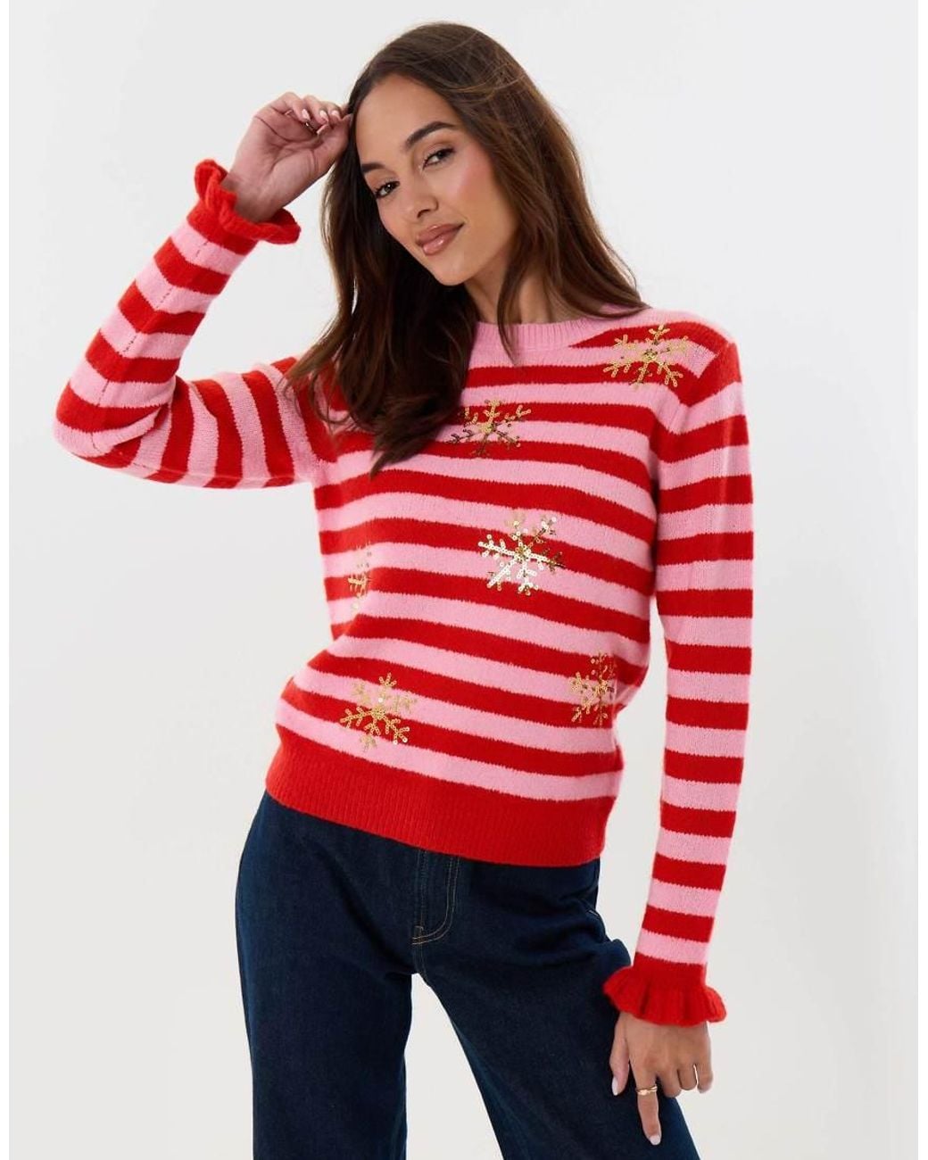 Threadbare Red Sequin Snowflake Christmas Jumper