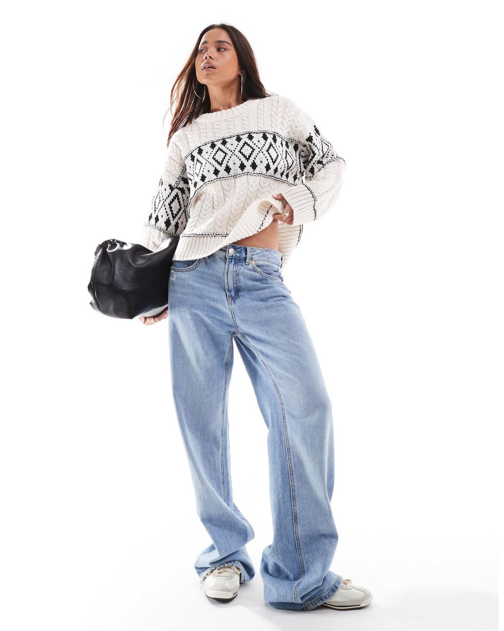 ONLY Gray Round Neck Argyle Knitted Jumper