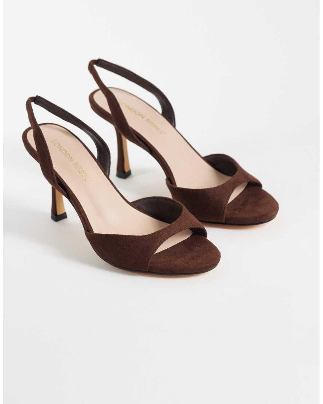 London Rebel Brown Nora Faux Suede Peep Toe High Heeled Sandals