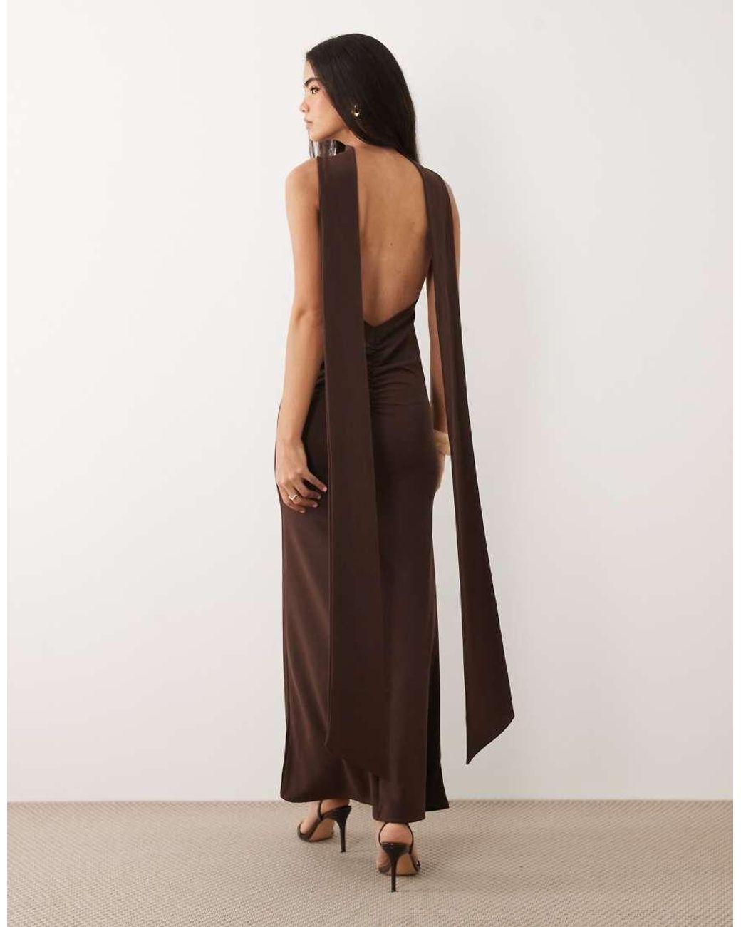 ASOS Natural Scarf Detail Maxi Dress With Plunge Back