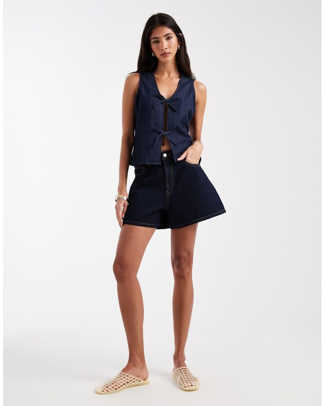 Vero Moda Blue Tie Front Sleeveless Denim Top