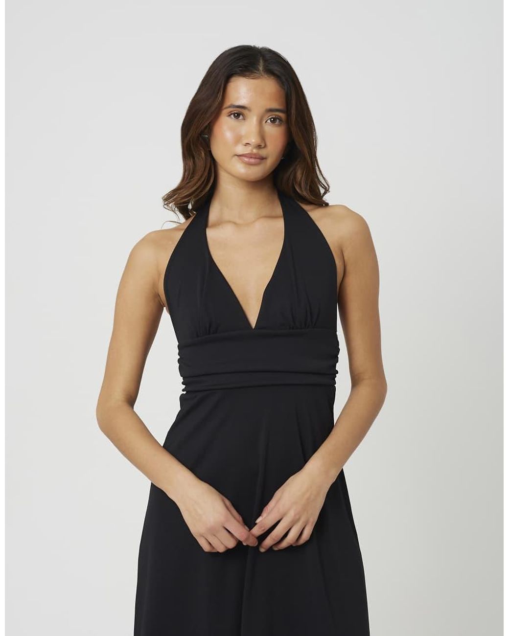 Brave Soul Black Jersey Halterneck Midi Dress