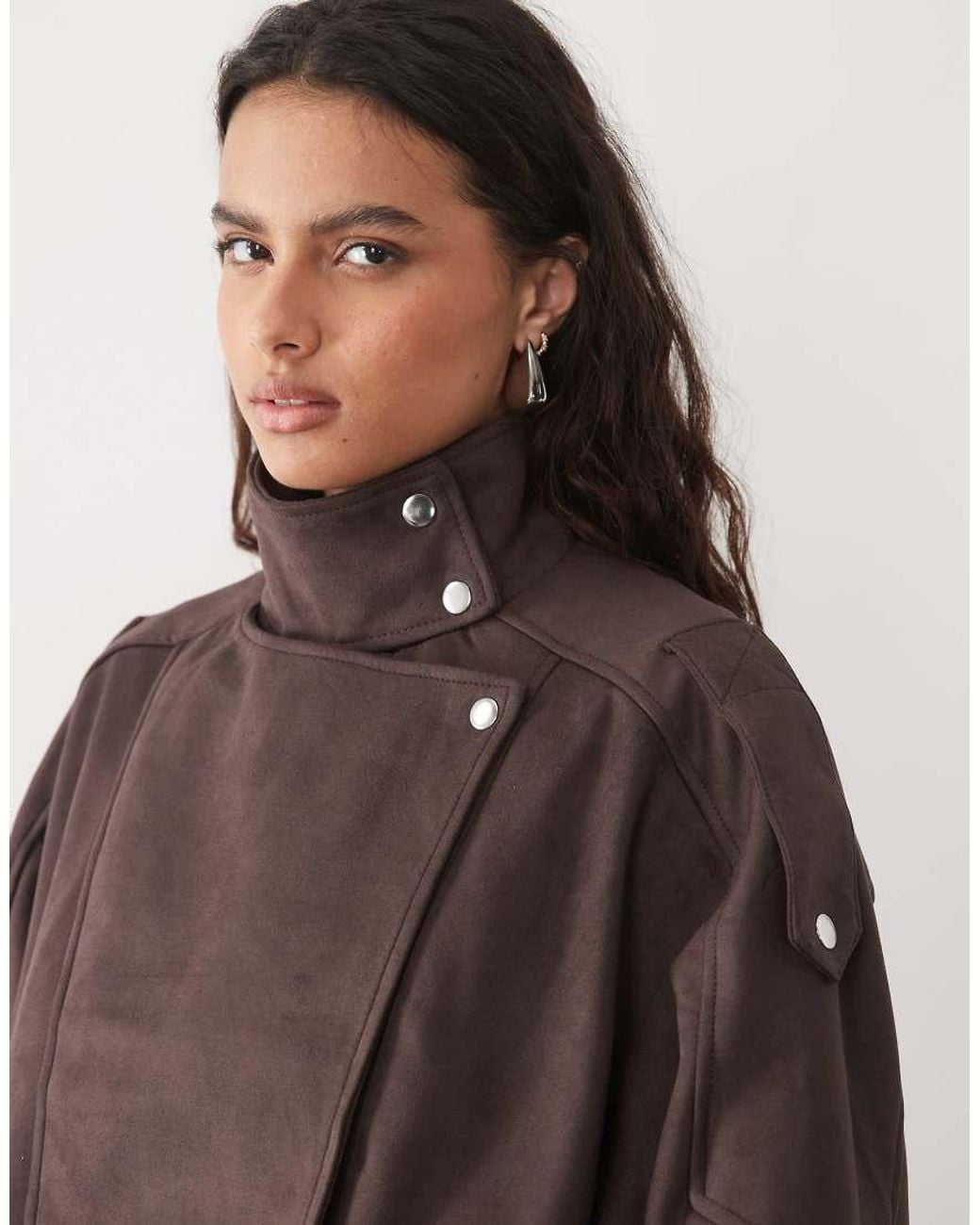 New Look Brown Faux Suede Funnel Neck Bomber Jacket