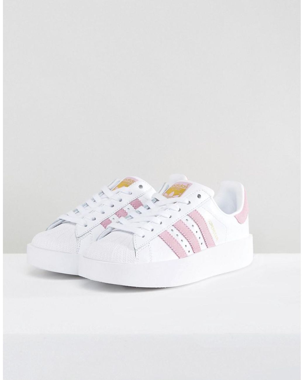 adidas Originals Leather Originals White And Pink Superstar Bold Sole  Sneakers | Lyst