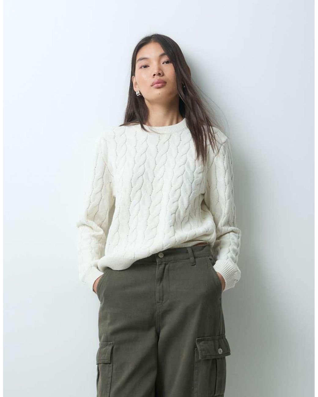 Noisy May Gray Cable Knit Jumper