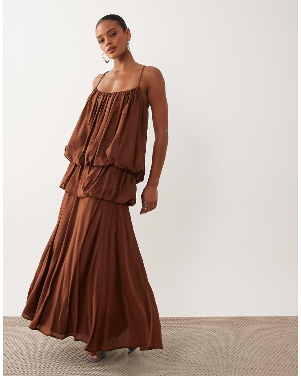 ASOS Brown Bubble Tiered Cami Strap Maxi Dress