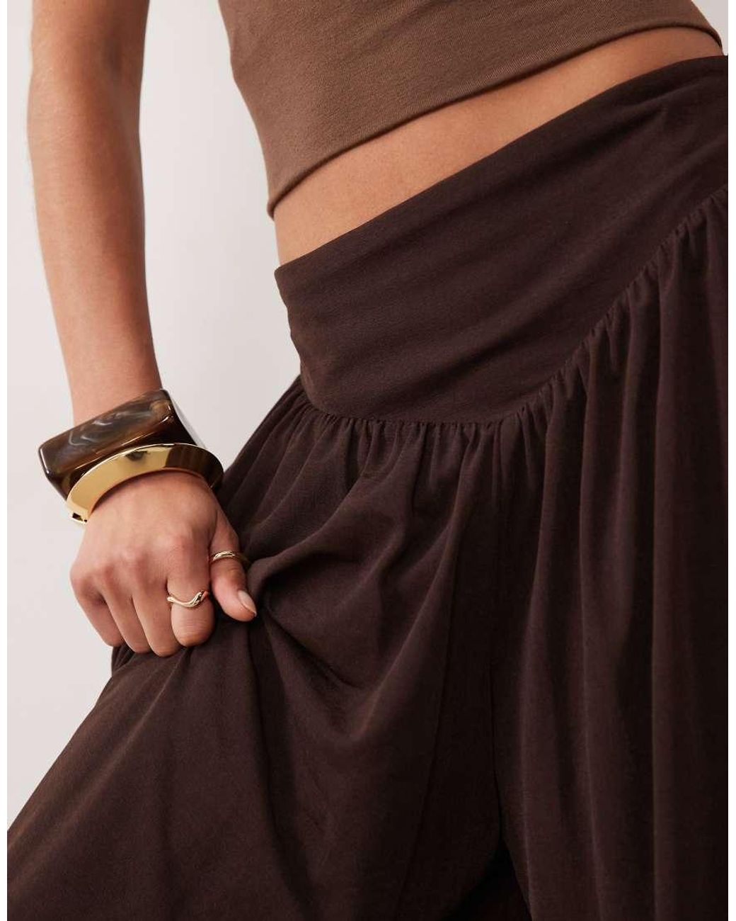ASOS Brown Cropped Soft Balloon Pants With Deep Waistband