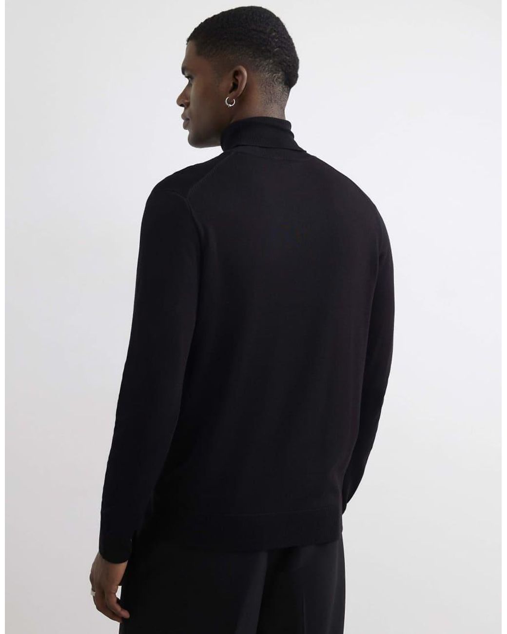 River Island Blue Slim Fit Cotton Roll Neck Jumper for men