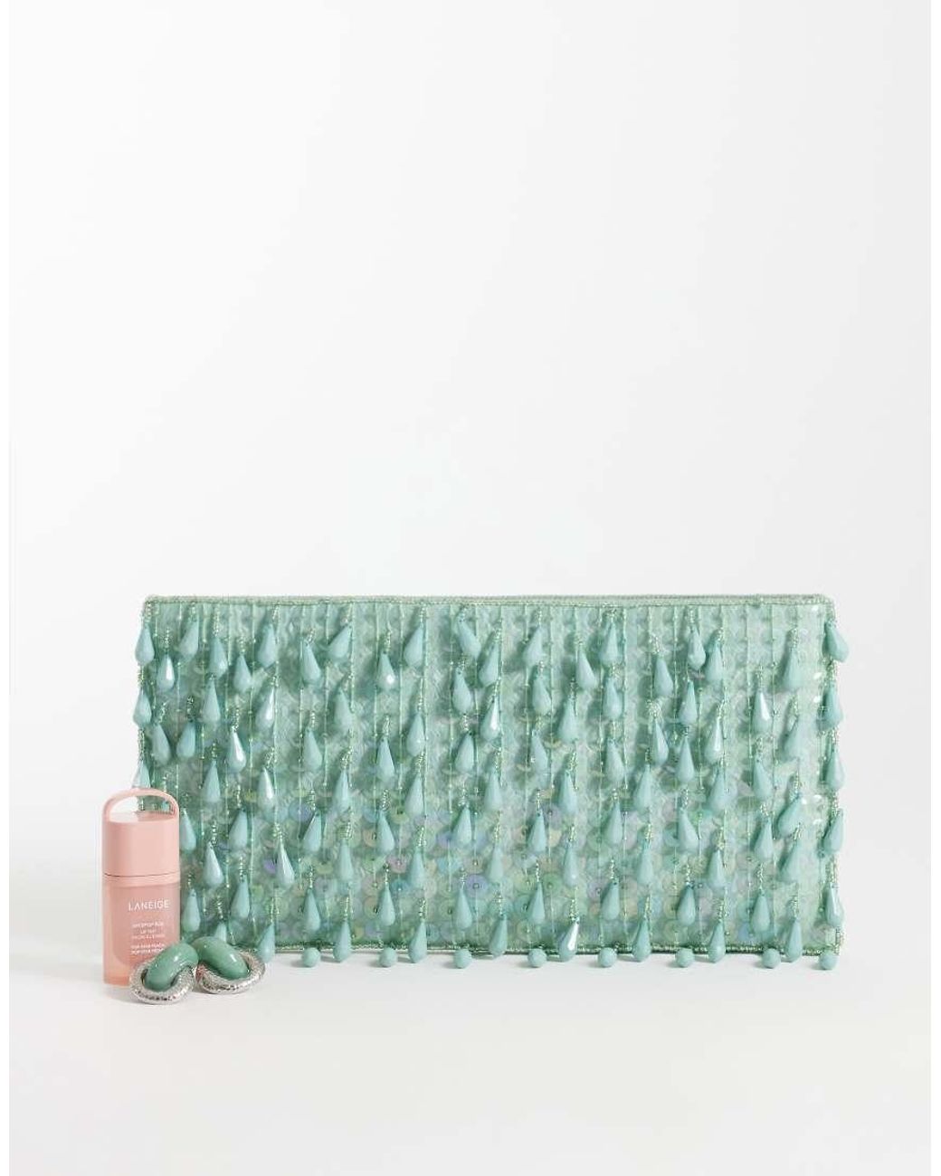 ASOS Green Embellished Droplet Zip Top Clutch Bag