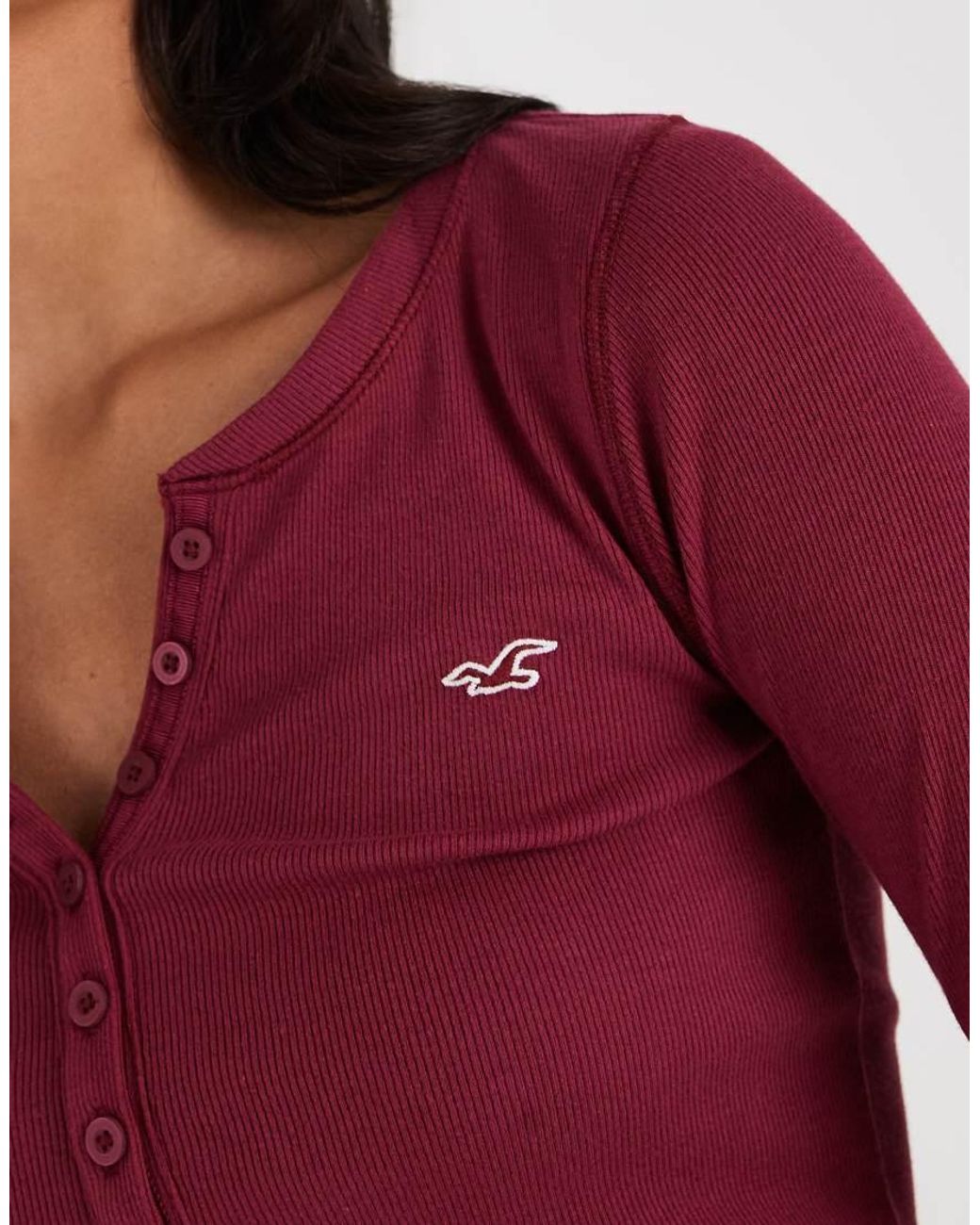 Hollister Red Long Sleeve Button Up Henley Top