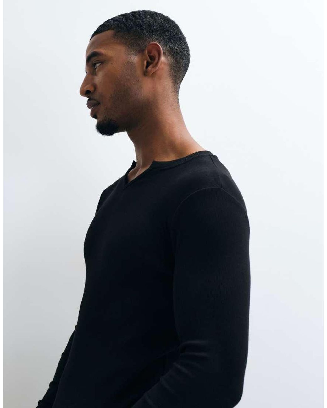 ASOS Blue Muscle Fit Long Sleeve T-shirt With Notch Neck for men